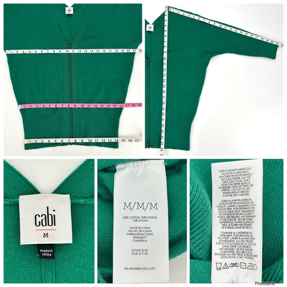 Cabi Banner Sweater # 5142 Emerald Green Zipper Front Double V-Neck, Medium - Picture 16 of 16